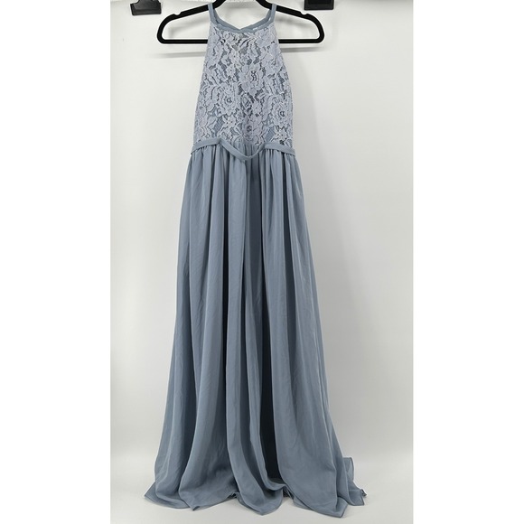 JJs House Dresses & Skirts - JJ's House Steel Blue Lace Halter Maxi Dress Wedding Occasion Junior 14 NWT